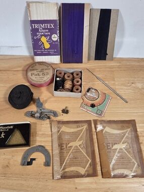 Vintage Sewing Lot Machine Parts Spools Threads Singer Seem